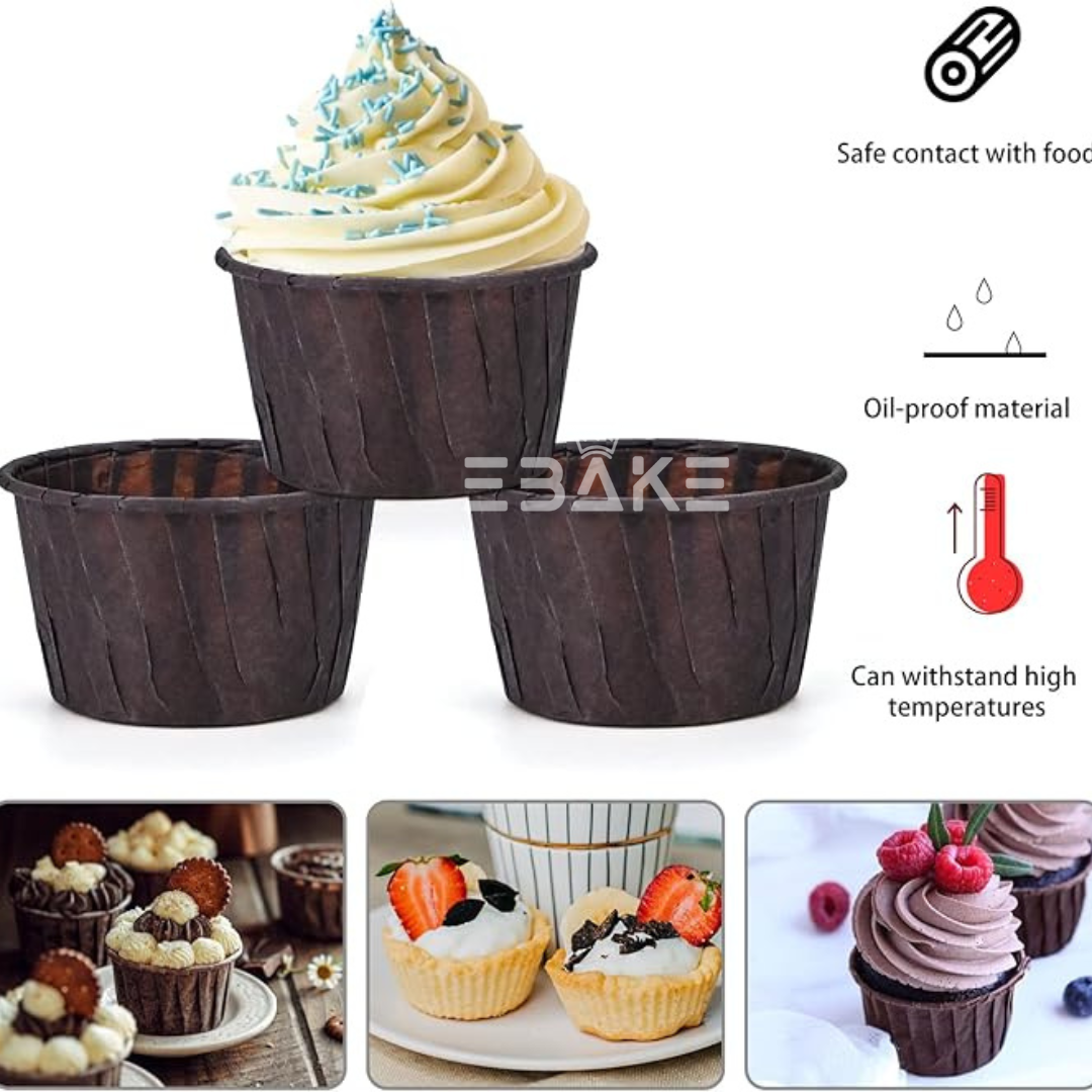 Imported  Rolled Rim Muffin Cup / Cupcake Liners - Black (Set of 50 pieces) Small