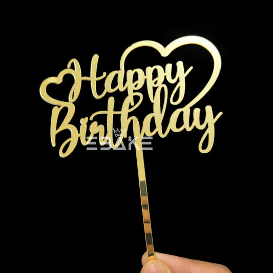 Happy Birthday Cake Topper Golden