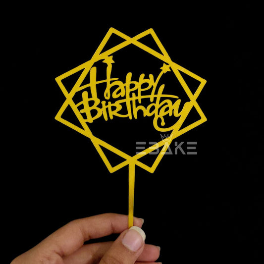 Happy Birthday Cake Topper Golden