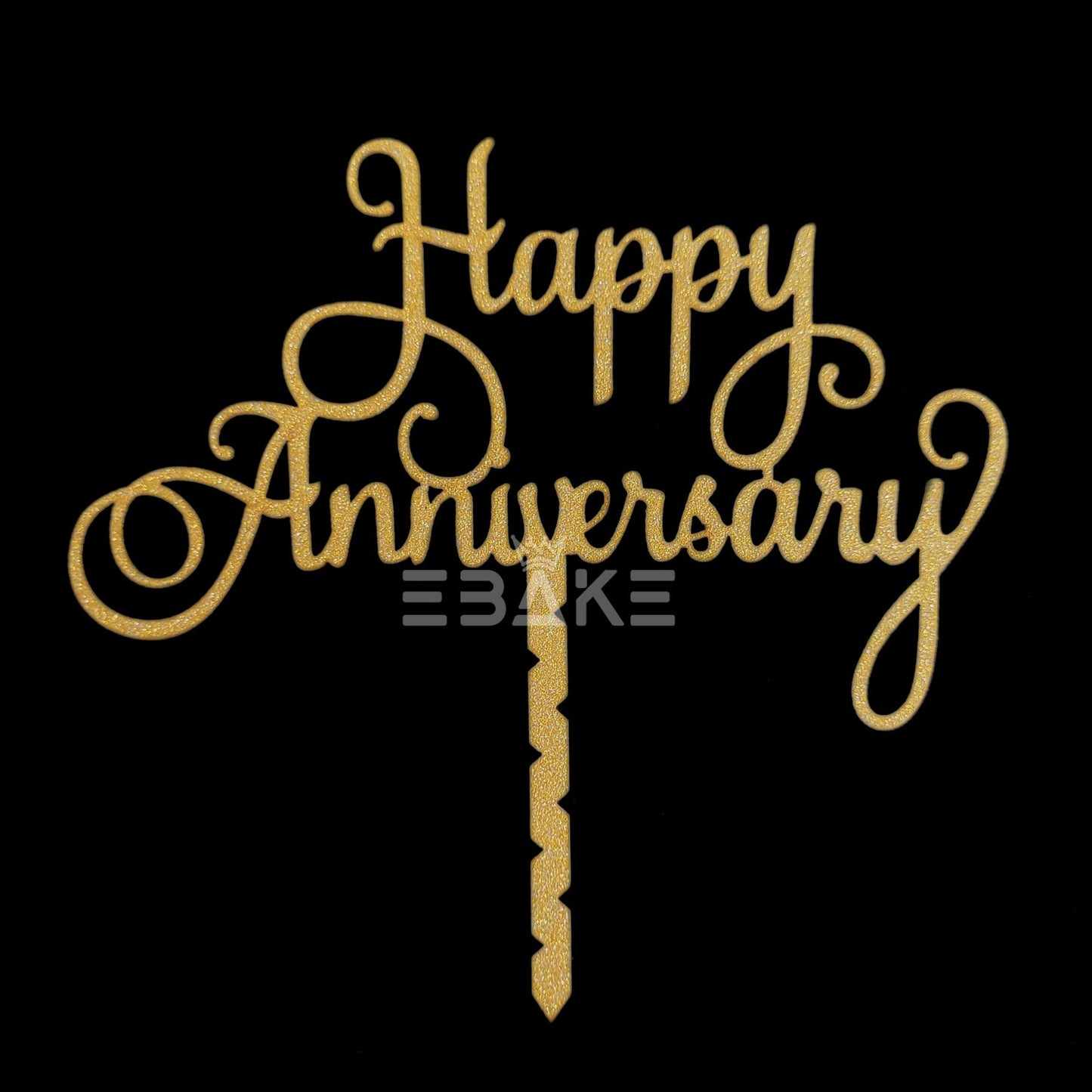 Happy Anniversary Cake Topper Shimmer Gold MDF