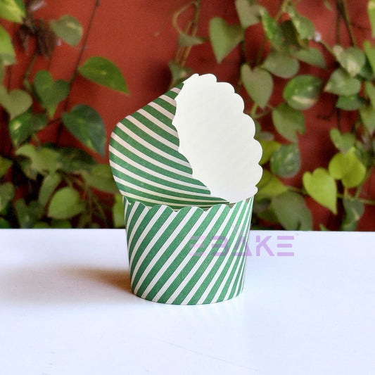 Printed Paper Muffin Cup - Set Of 50 Pieces (Green Stripes)