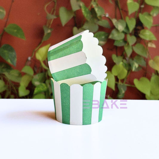 Printed Paper Muffin Cup - Set Of 50 Pieces (Green Stripes)