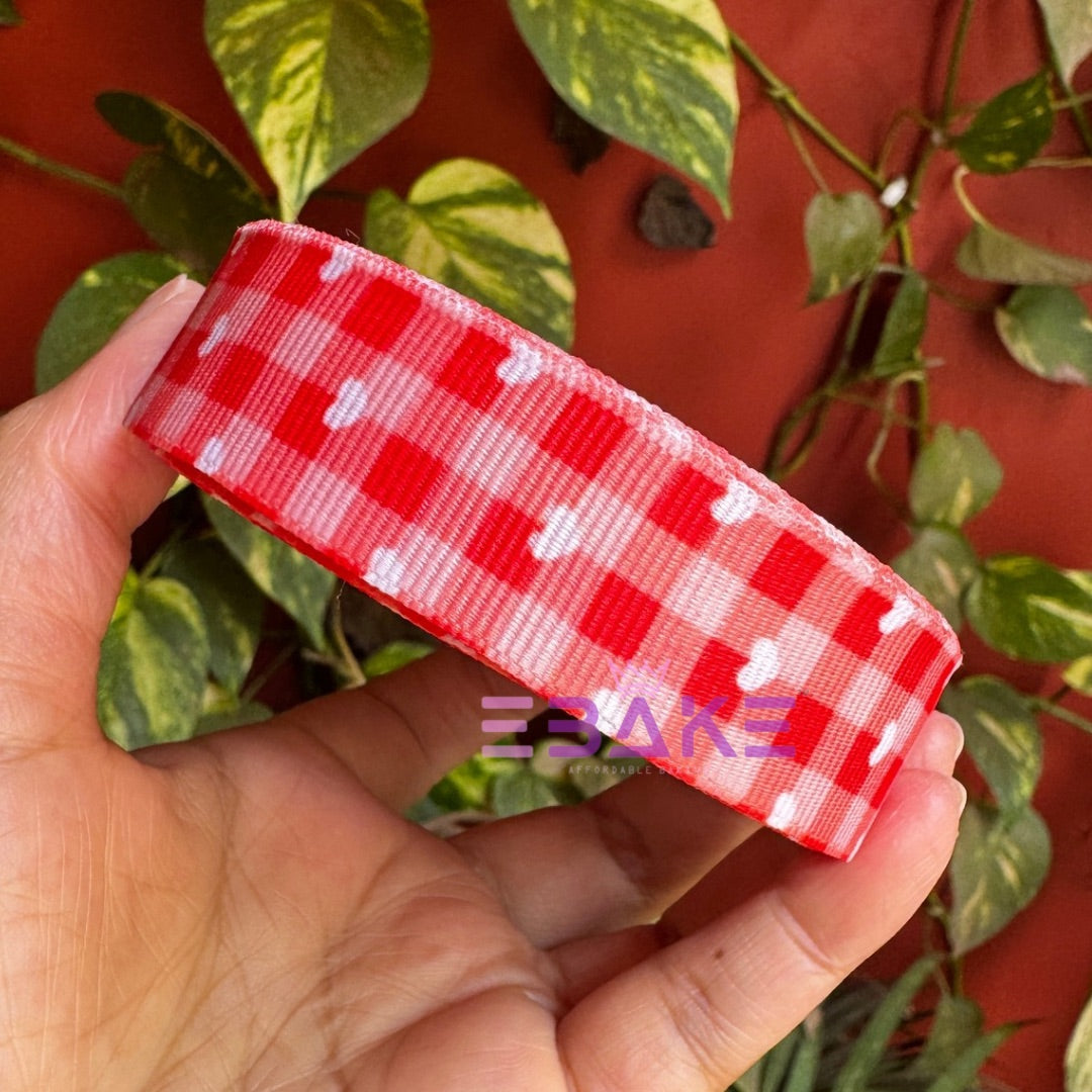 Hearts Printed Grosgrain Ribbon Red & White