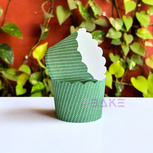 Polka Dot Printed Paper Muffin Cup - Set Of 50 Pieces (Green)