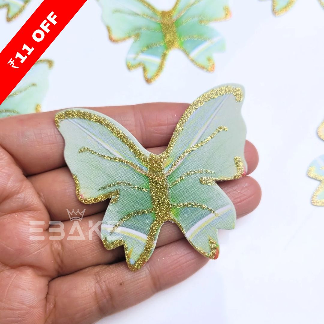 Paper Butterflies With Gold Glitter Foldable - Green (Set of 10 Pieces)