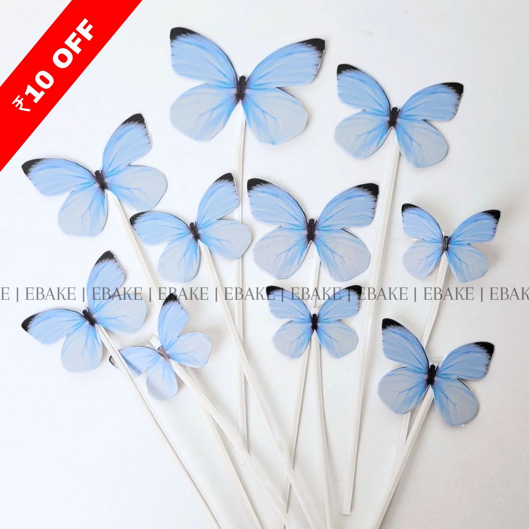 Blue Paper Butterflies With Twistable Stick - Foldable