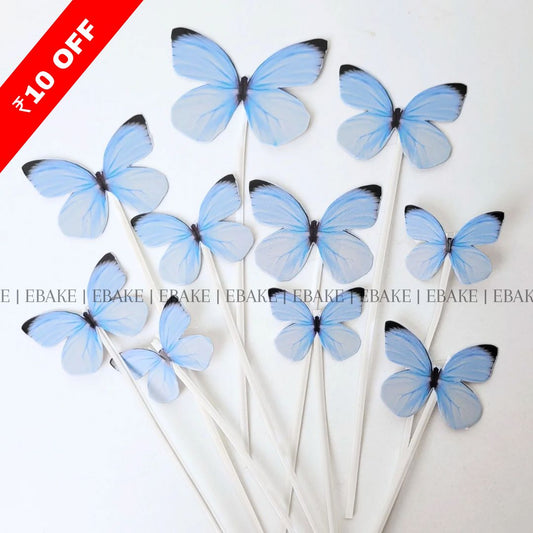 Blue Paper Butterflies With Twistable Stick - Foldable