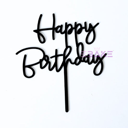 Happy Birthday Cake Topper Black Shimmer MDF