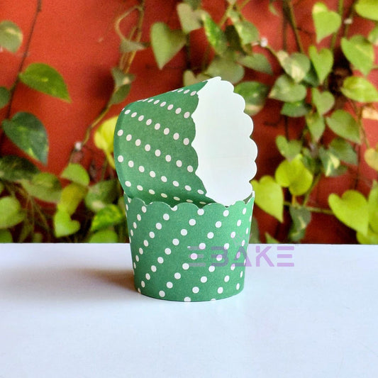 Polka Dot Printed Paper Muffin Cup - Set Of 50 Pieces (Green)