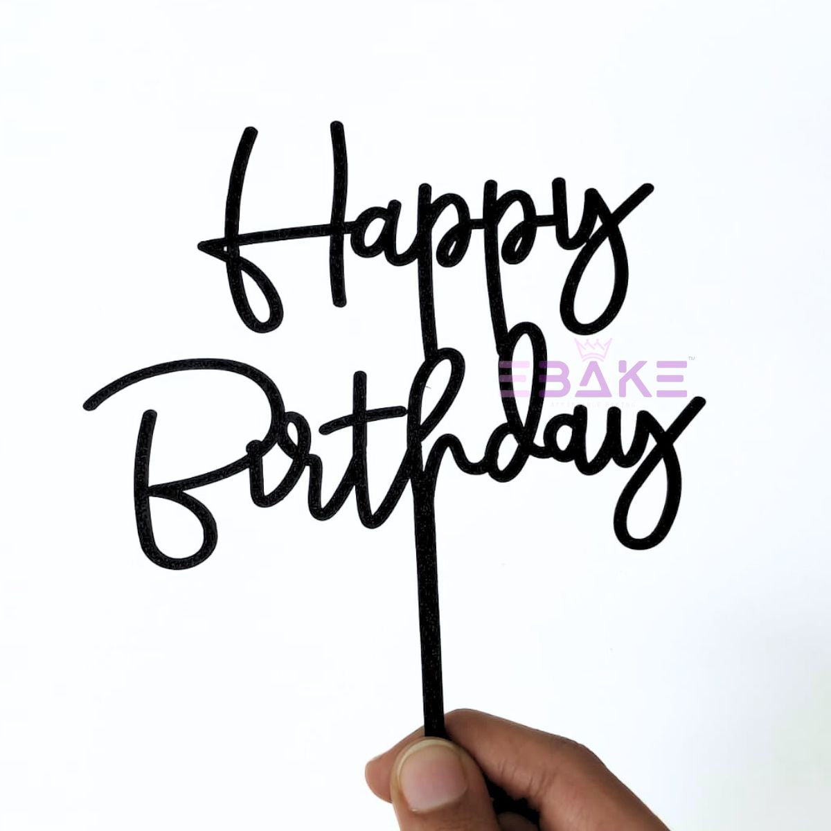 Happy Birthday Cake Topper Black Shimmer MDF