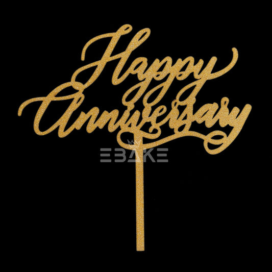Happy Anniversary Cake Topper Shimmer Gold MDF