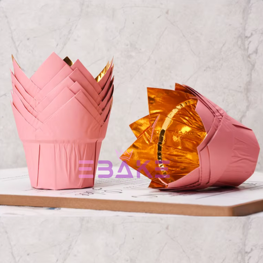 Pink Tulip Cupcake Liner Paper Baking Cups (Set of 50)