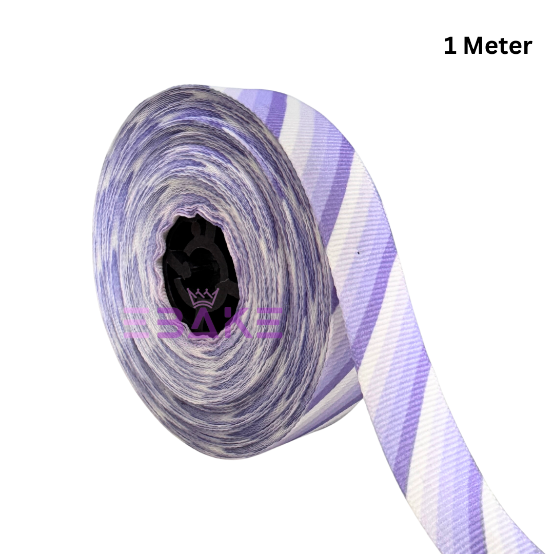 Stripes Printed Lavender Grosgrain Ribbon