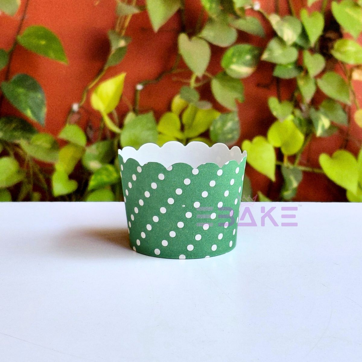 Polka Dot Printed Paper Muffin Cup - Set Of 50 Pieces (Green)