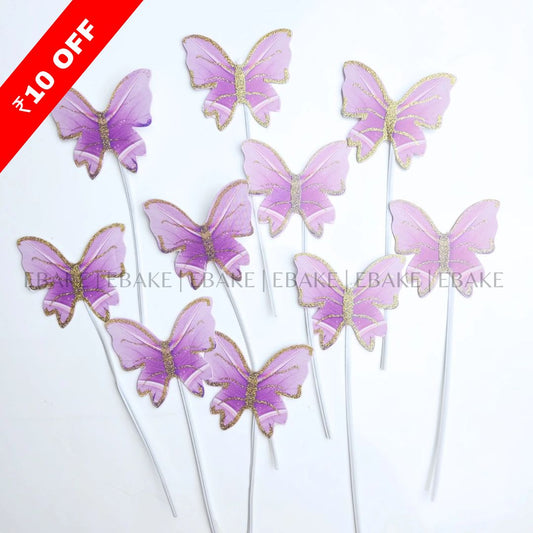 Purple Paper Butterflies Twistable Stick With Gold/Silver Glitter - Foldable