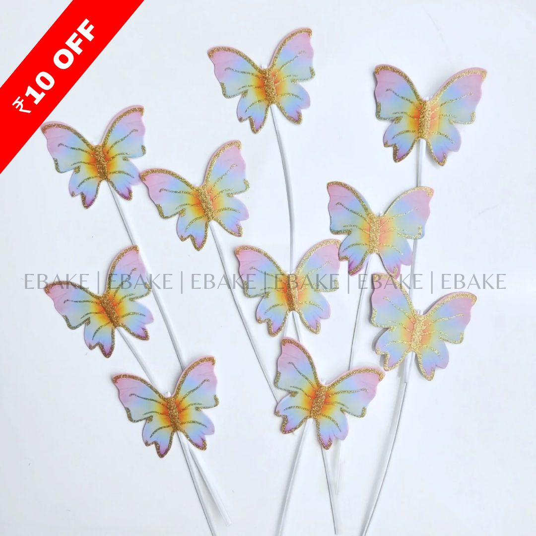 Colorful Paper Butterflies Twistable Stick With Silver/Gold Glitter - Foldable