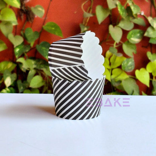 Printed Paper Muffin Cup - Set Of 50 Pieces (Black Stripes)