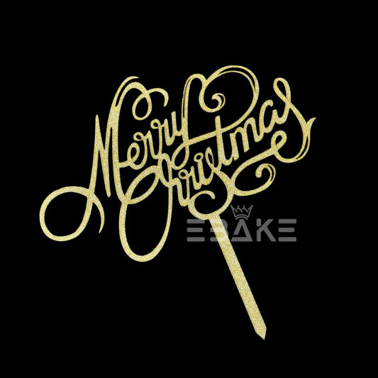 Merry Christmas Cake Topper Gold MDF