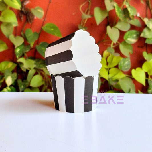 Printed Paper Muffin Cup - Set Of 50 Pieces (Black Stripes)