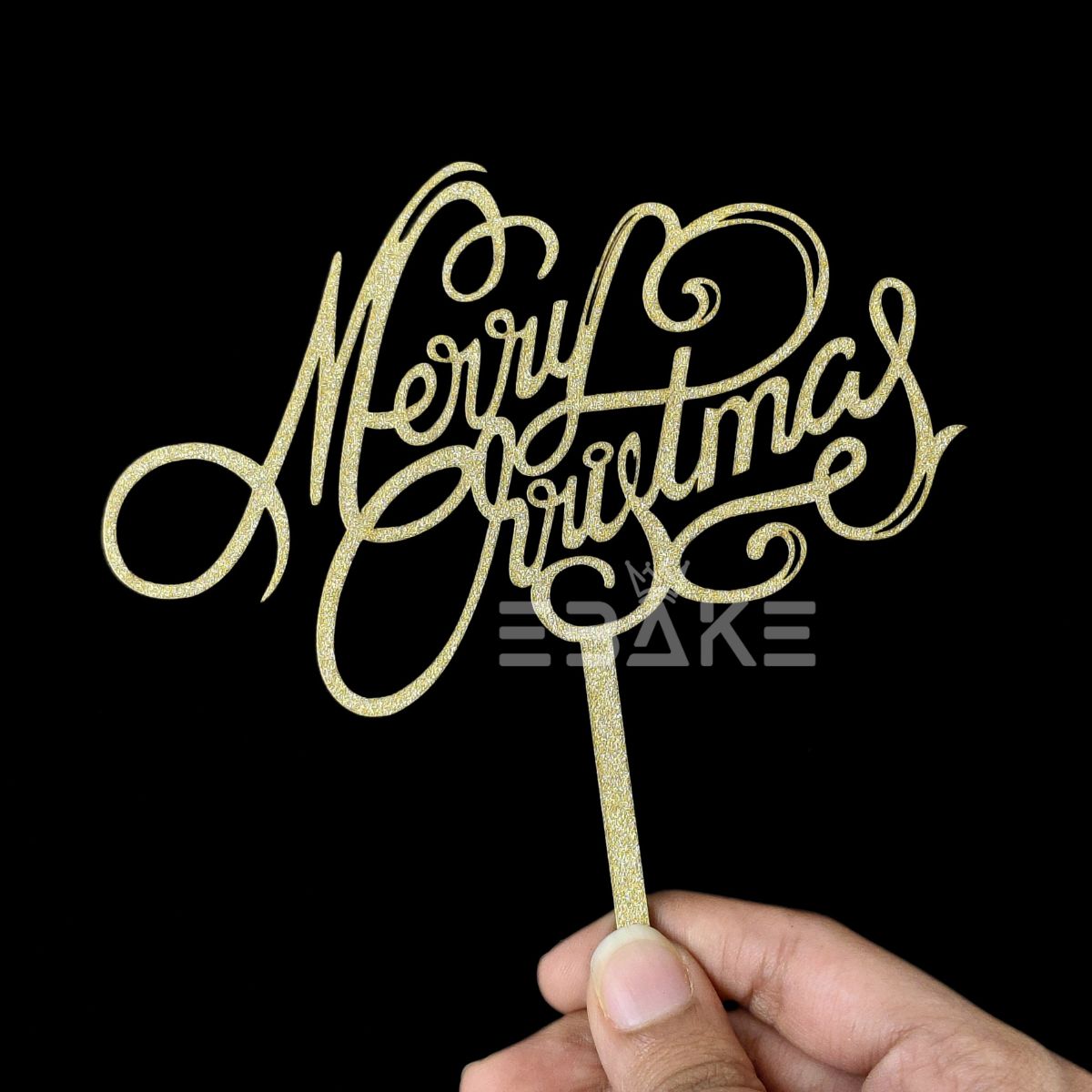 Merry Christmas Cake Topper Gold MDF