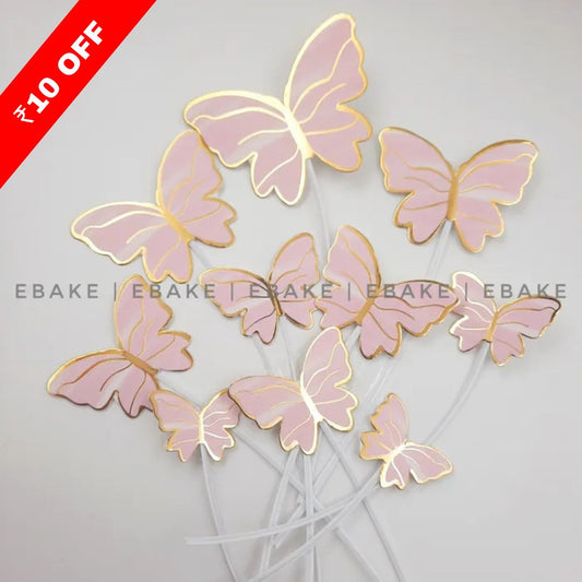 Pastel Pink Paper Butterflies With Twistable Stick - Foldable