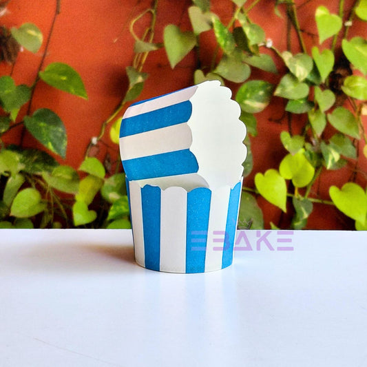 Printed Paper Muffin Cup - Set Of 50 Pieces (Blue Stripes)