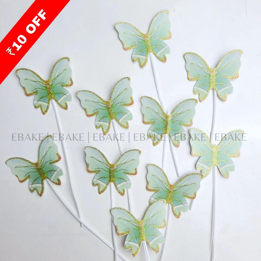 Green Paper Butterflies Twistable Stick With Gold Glitter - Foldable