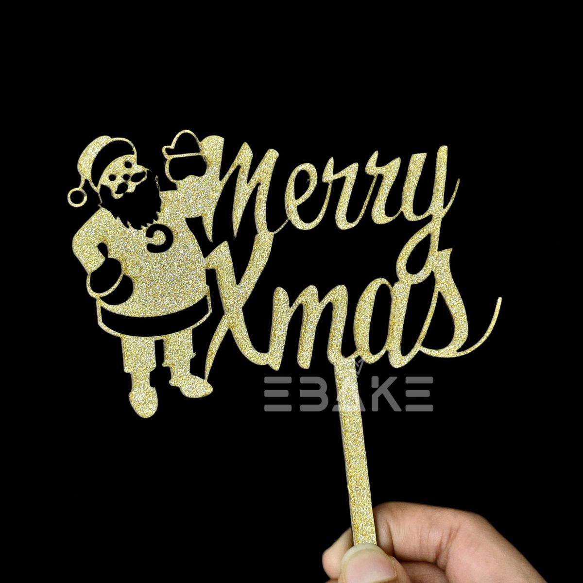 Merry Christmas Cake Topper Gold MDF