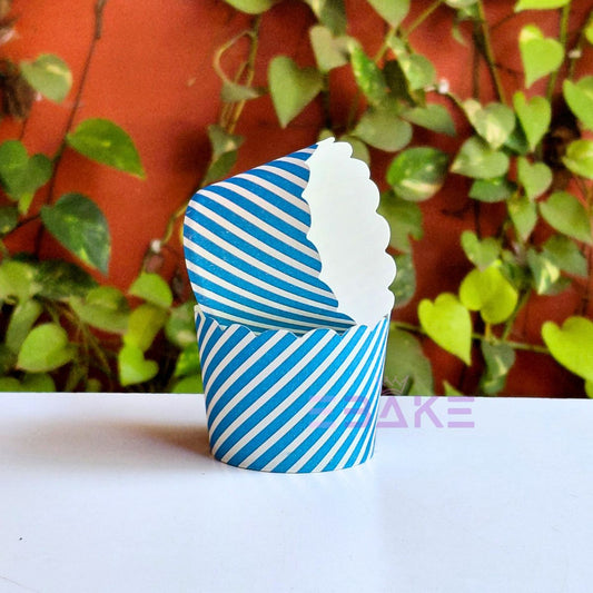 Printed Paper Muffin Cup - Set Of 50 Pieces (Blue Stripes)