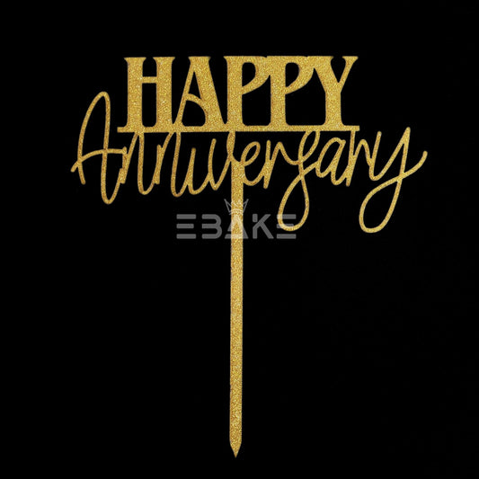 Happy Anniversary Cake Topper Shimmer Gold MDF
