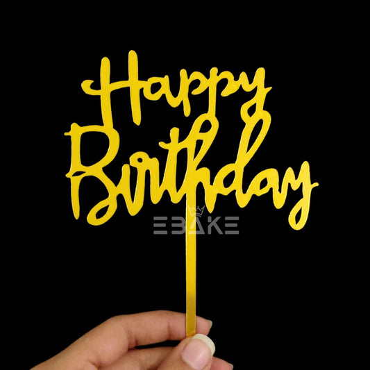 Happy Birthday Cake Topper Golden