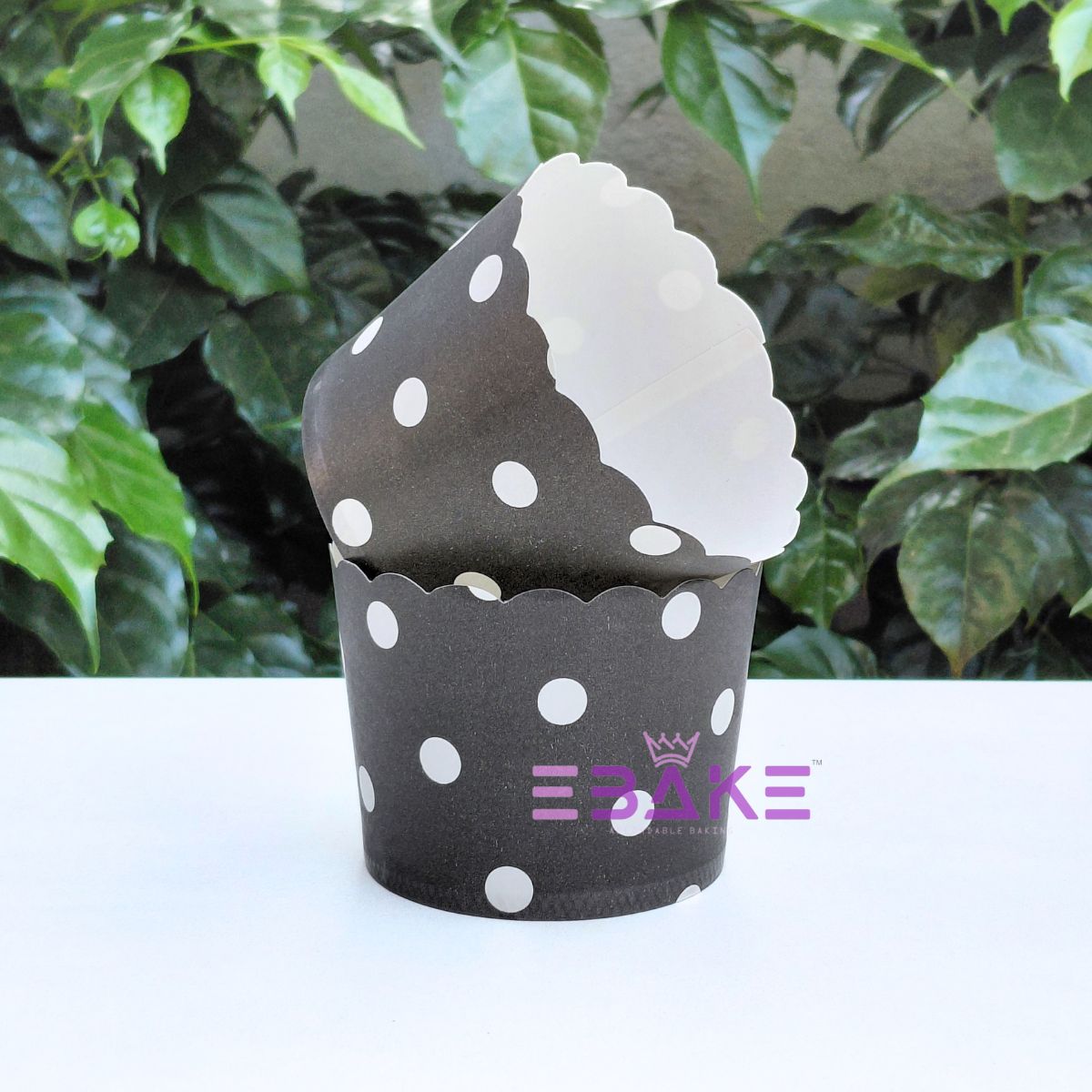 Polka Dot Printed Paper Muffin Cup- Set Of 50 Pieces Medium (Black)