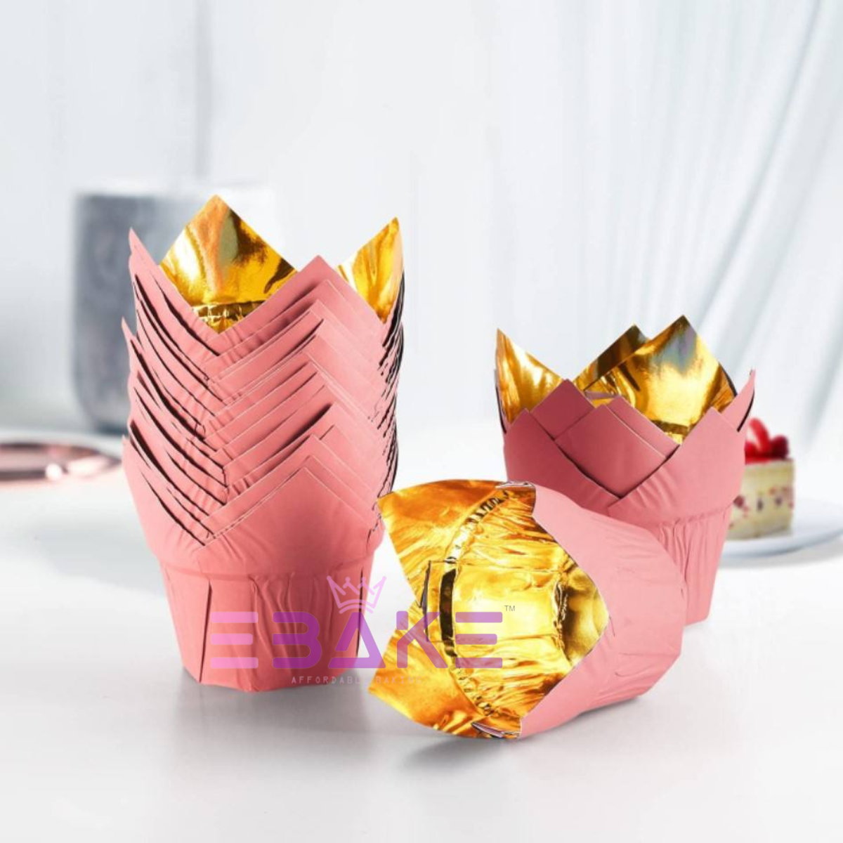 Pink Tulip Cupcake Liner Paper Baking Cups (Set of 50)