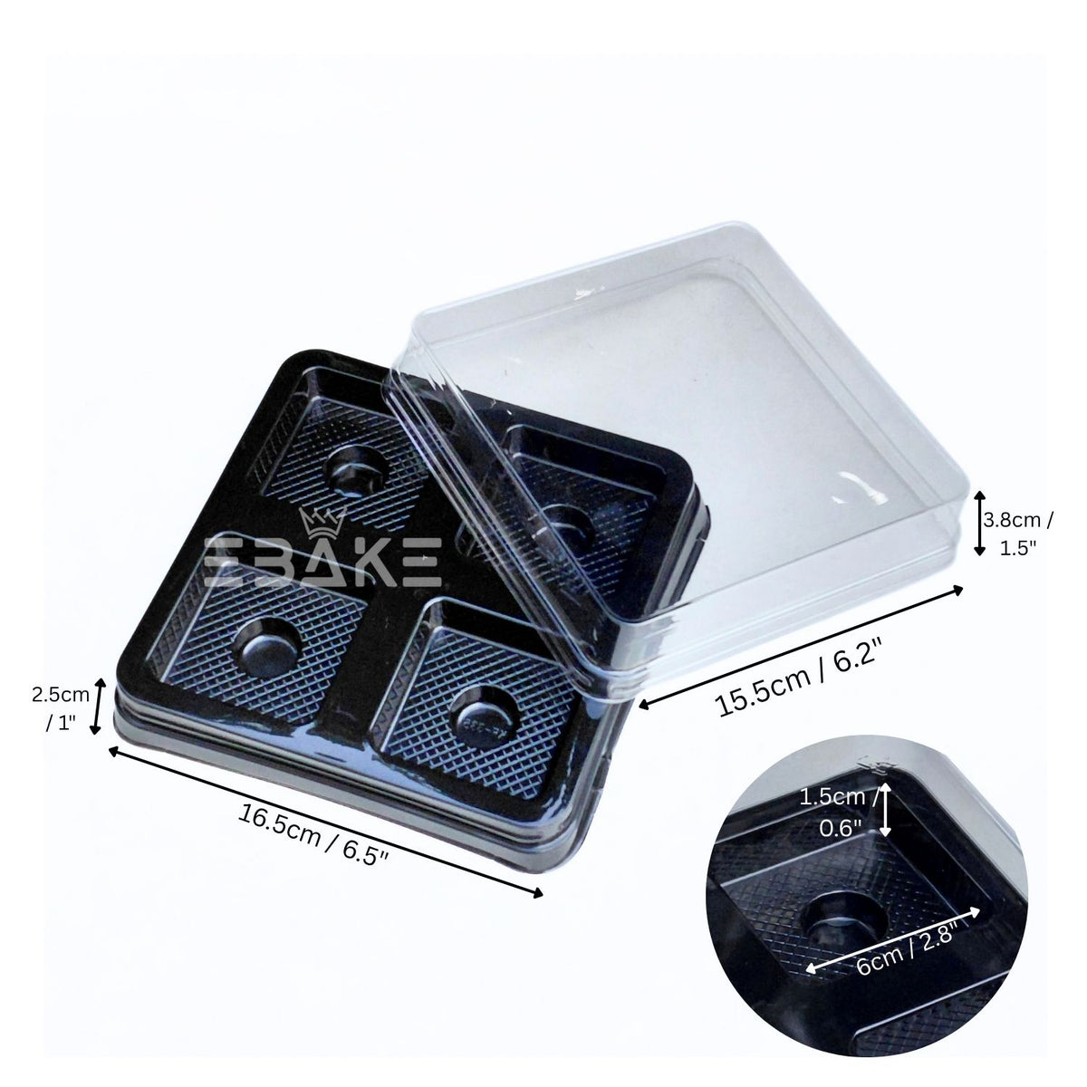 Premium 4 Cavity Brownie & Dessert Box with Clear Lid