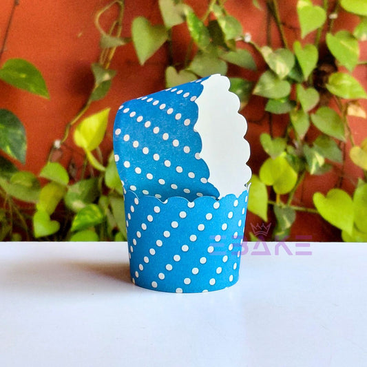 Polka Dot Printed Paper Muffin Cup - Set Of 50 Pieces (Blue)