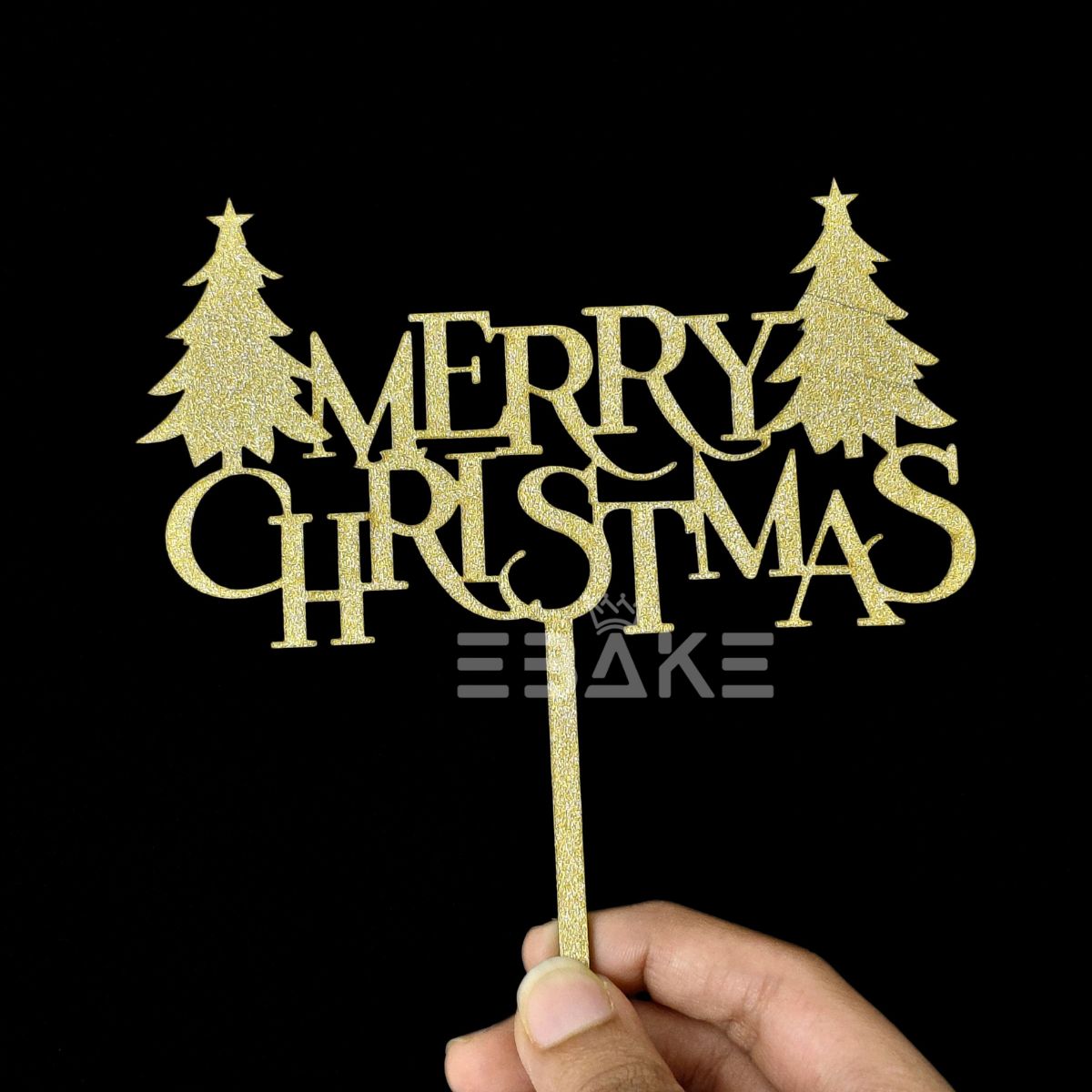 Merry Christmas Cake Topper Gold MDF