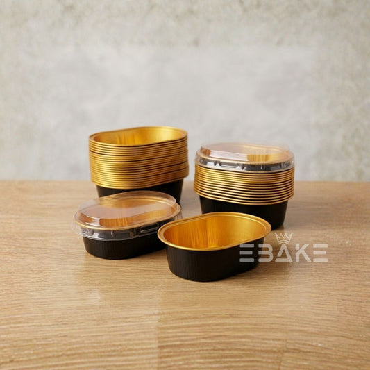 Mini Oval Aluminium Foil Baking Cup With Lid (Black)