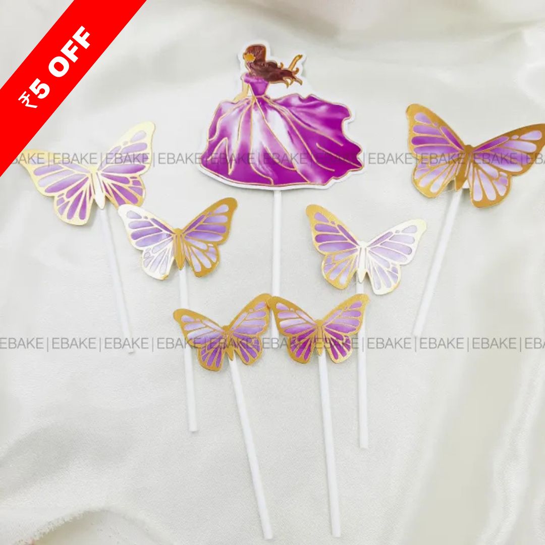 Butterflies And Girl Cake Topper - Purple