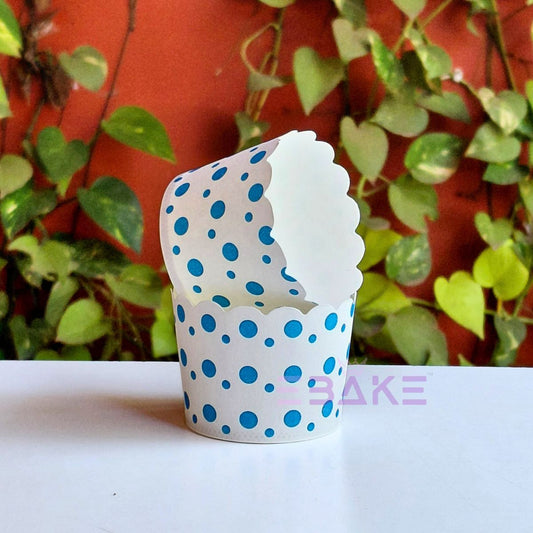 Polka Dot Printed Paper Muffin Cup - Set Of 50 Pieces (Blue)