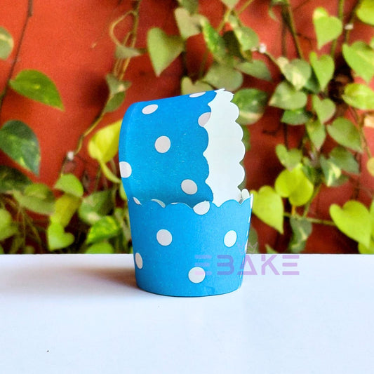 Polka Dot Printed Paper Muffin Cup - Set Of 50 Pieces (Blue)
