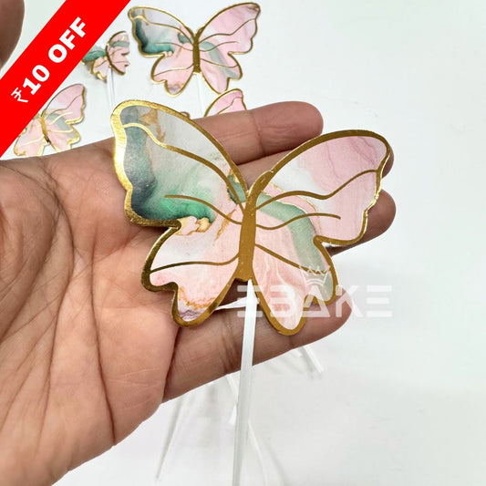 Paper Butterflies With Twistable Stick Pink & Dark Green Marble - Foldable