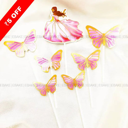 Butterflies And Girl Cake Topper - Pink