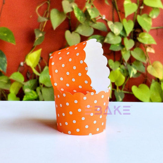 Polka Dot Printed Paper Muffin Cup - Set Of 50 Pieces (Orange)
