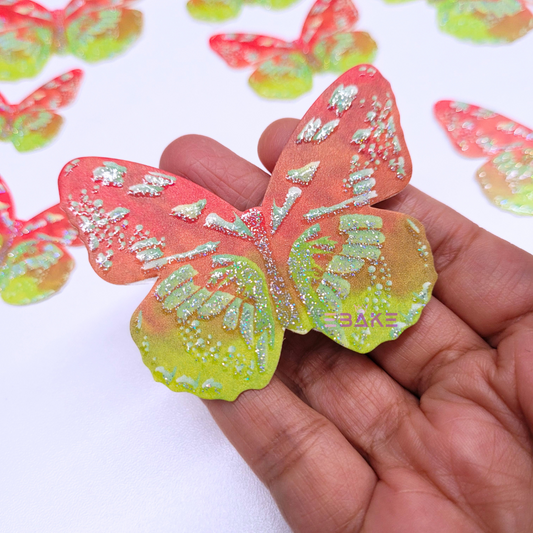 Paper Butterflies With Glitter Detailing Foldable - Red & Green (Set of 10 Pieces)