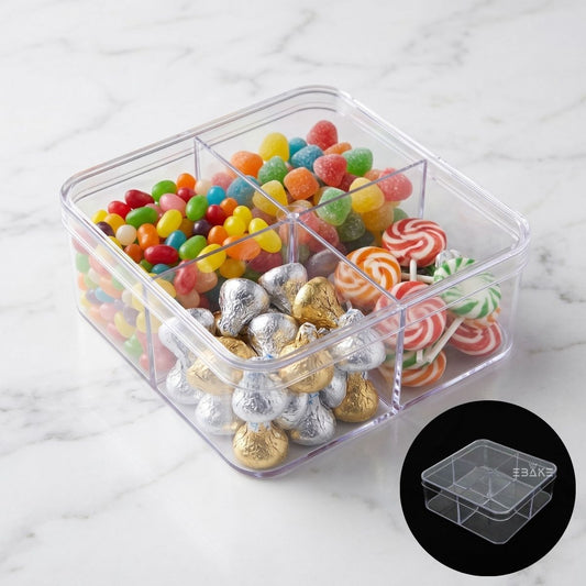 400ml Square Acrylic Dessert Box With Partition / Cake Tub With 4 Cavity