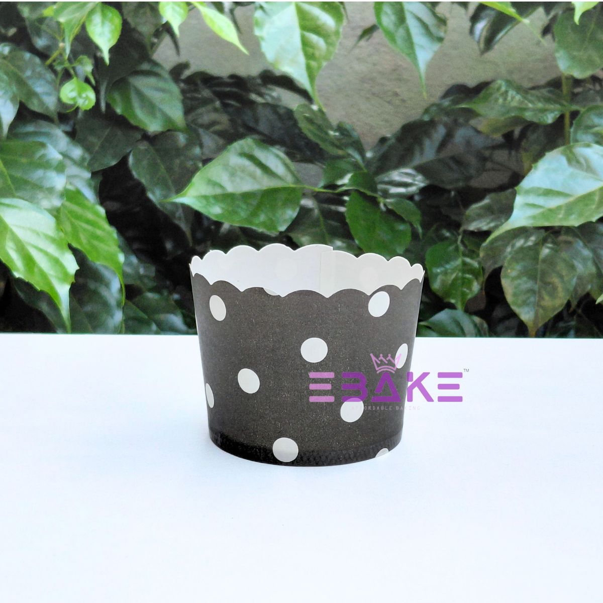 Polka Dot Printed Paper Muffin Cup- Set Of 50 Pieces Medium (Black)