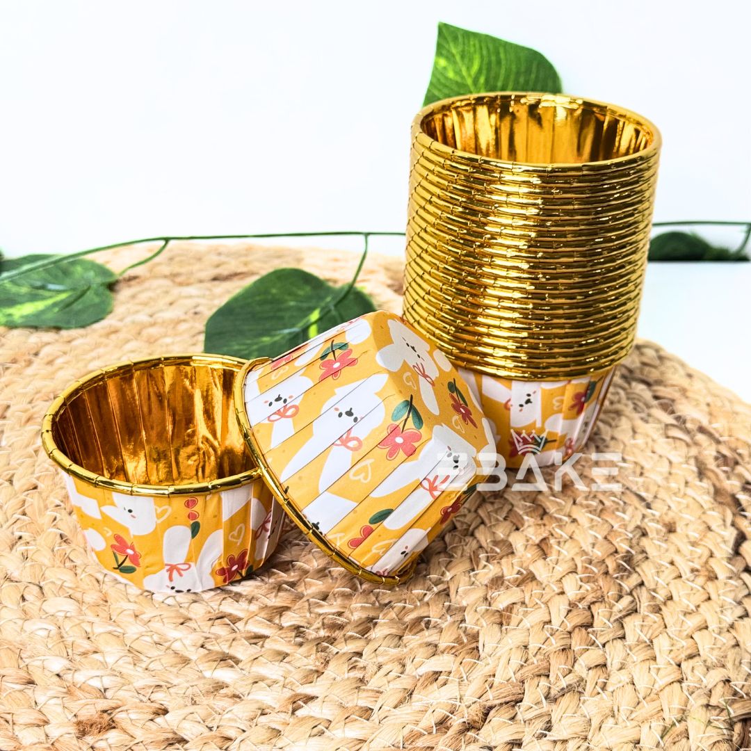 Imported Golden Lined Rolled Rim Muffin Cup / Cupcake Liners - Printed (Set of 25 pieces) Large