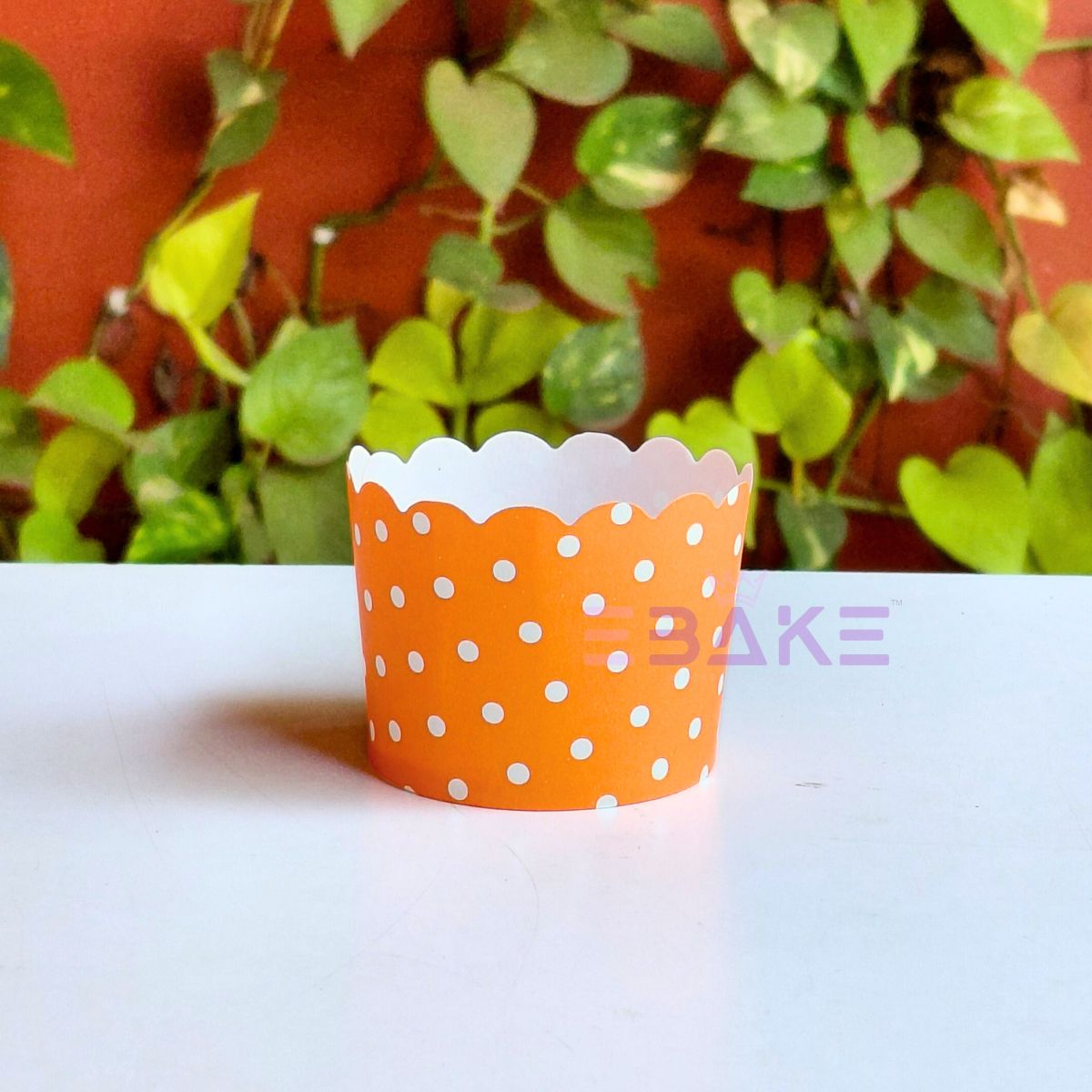 Polka Dot Printed Paper Muffin Cup - Set Of 50 Pieces (Orange)