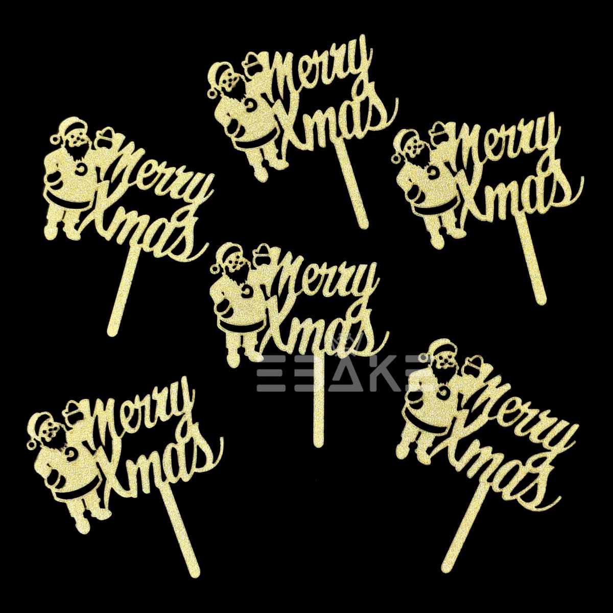 Merry Christmas Mini Cake Topper (Set of 6 Pcs) MDF Shimmer