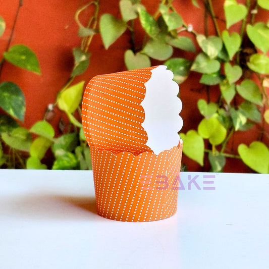 Polka Dot Printed Paper Muffin Cup - Set Of 50 Pieces (Orange)